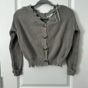 Moon and Madison Cotton Cropped Ribbed Button Down Sweater